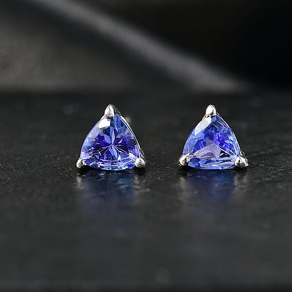D'Joy AAA Tanzanite Stud Earrings In Rhodium Over Sterling Silver 1.00 Ctw