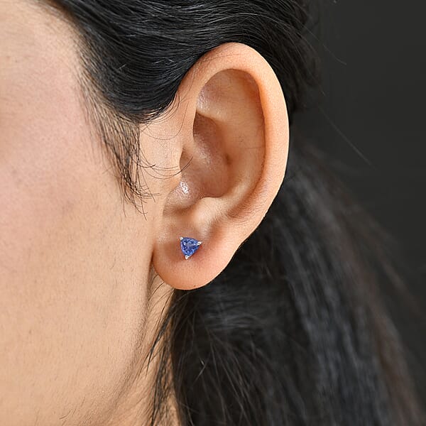D'Joy AAA Tanzanite Stud Earrings In Rhodium Over Sterling Silver 1.00 Ctw