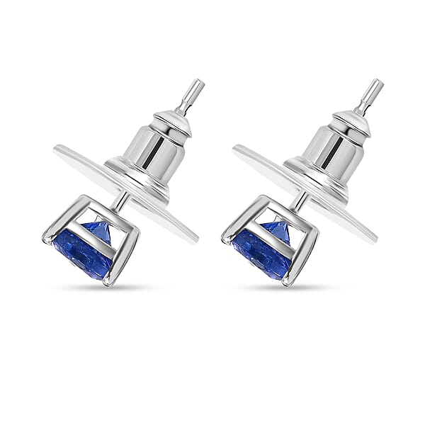 D'Joy AAA Tanzanite Stud Earrings In Rhodium Over Sterling Silver 1.00 Ctw
