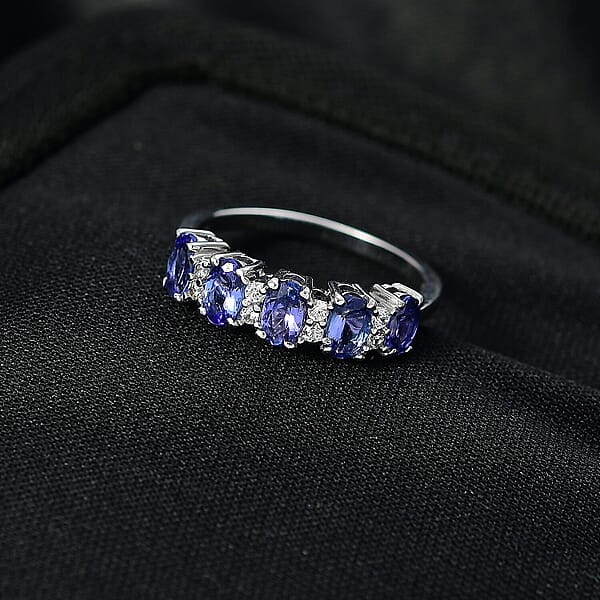 D'Joy AAA Tanzanite White Zircon Band Ring In Rhodium Over Sterling Silver 1.40 Ctw