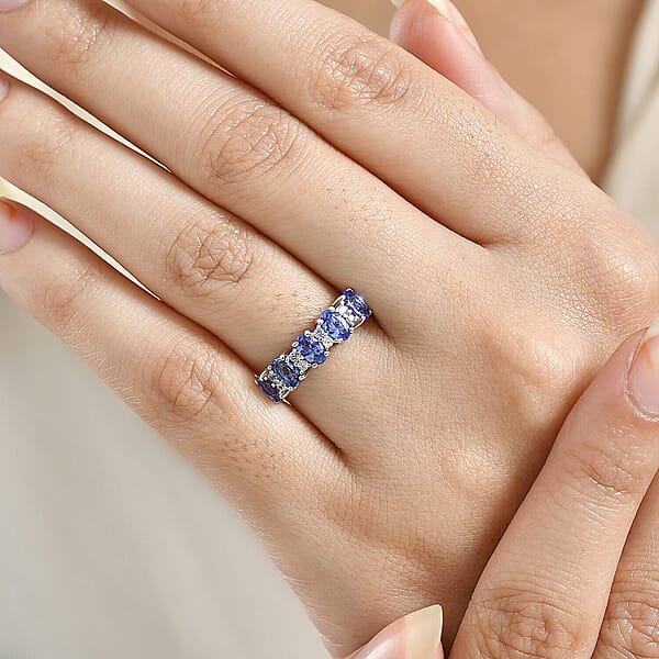 D'Joy AAA Tanzanite White Zircon Band Ring In Rhodium Over Sterling Silver 1.40 Ctw
