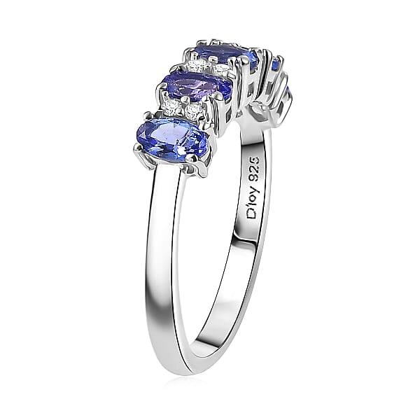 D'Joy AAA Tanzanite White Zircon Band Ring In Rhodium Over Sterling Silver 1.40 Ctw
