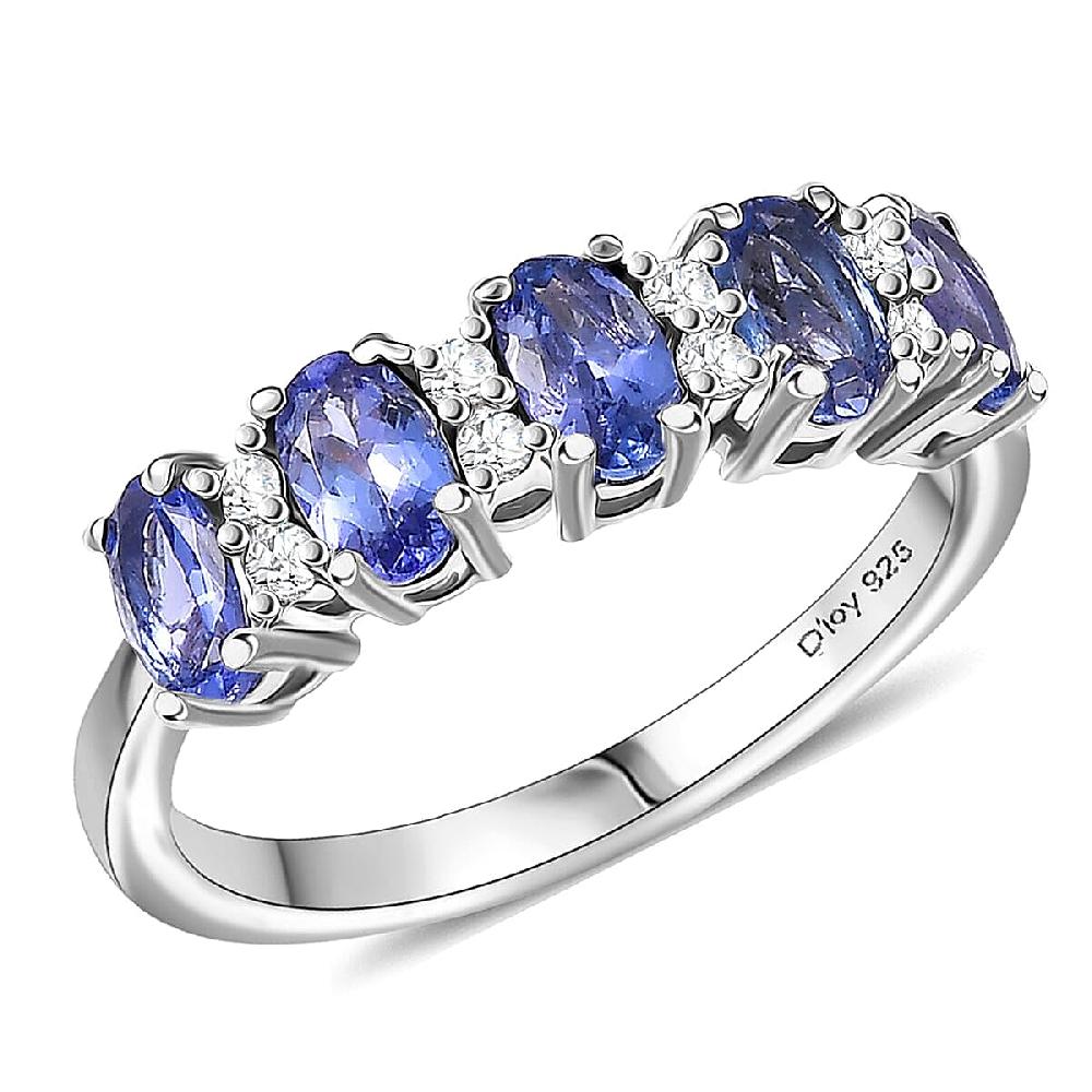 D'Joy AAA Tanzanite White Zircon Band Ring in Rhodium Over Sterling Silver 1.40 ctw