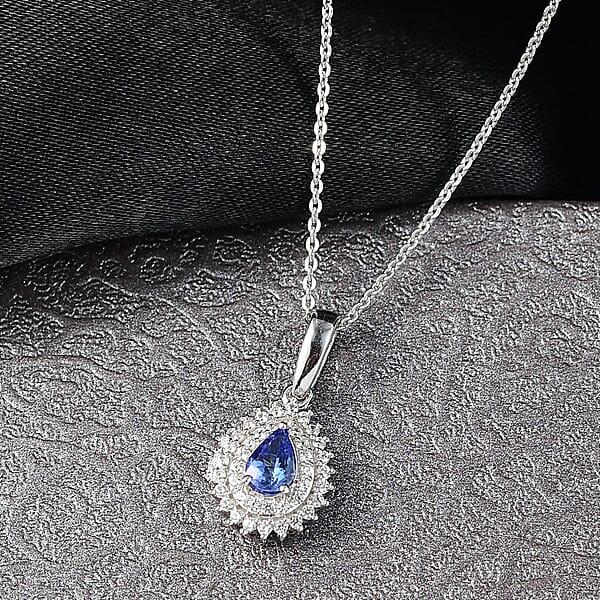 D'Joy AAA Tanzanite White Zircon Drop Pendant Necklace In Rhodium Over Sterling Silver 0.80 Ctw (20 Inches)