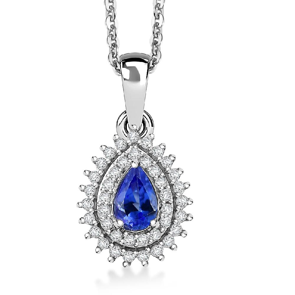 D'Joy AAA Tanzanite White Zircon Drop Pendant Necklace in Rhodium Over Sterling Silver 0.80 ctw (20 Inches)
