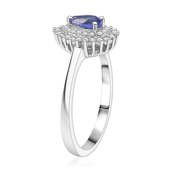 D'Joy AAA Tanzanite White Zircon Drop Ring In Rhodium Over Sterling Silver 0.80 Ctw