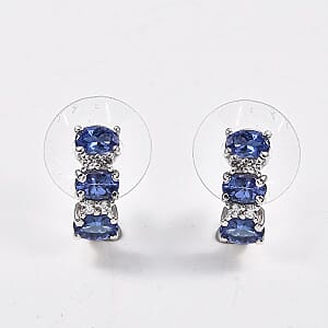 D'Joy AAA Tanzanite White Zircon J-Hoop Earrings in Rhodium Over Sterling Silver 1.65 ctw