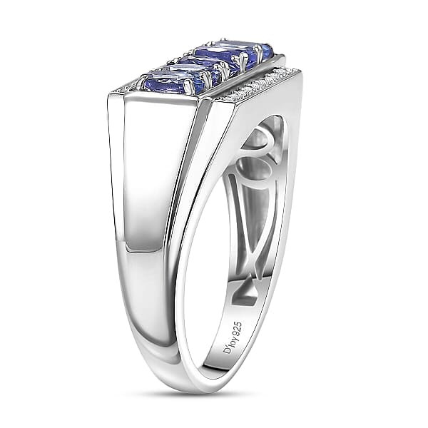 D'Joy AAA Tanzanite White Zircon Men's Ring In Rhodium Over Sterling Silver 1.50 Ctw