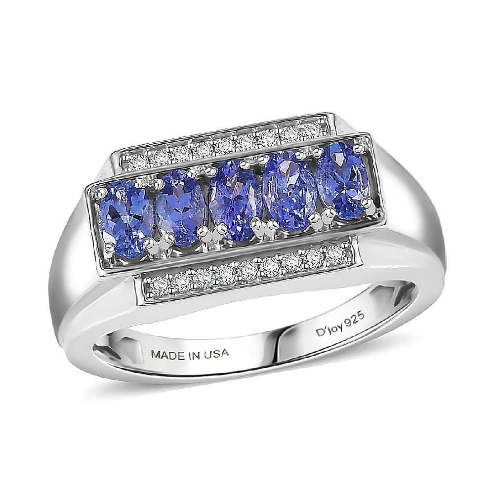 D'Joy AAA Tanzanite White Zircon Men's Ring in Rhodium Over Sterling Silver 1.50 ctw