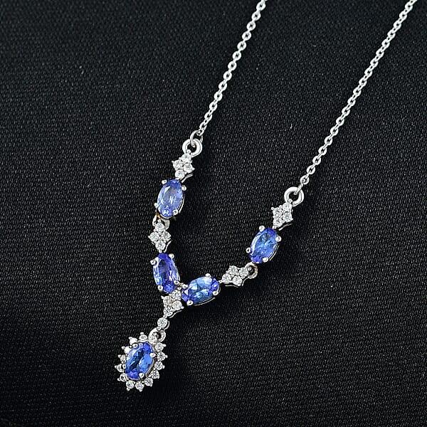 D'Joy AAA Tanzanite White Zircon Necklace In Rhodium Over Sterling Silver 1.85 Ctw (18-20 Inches)