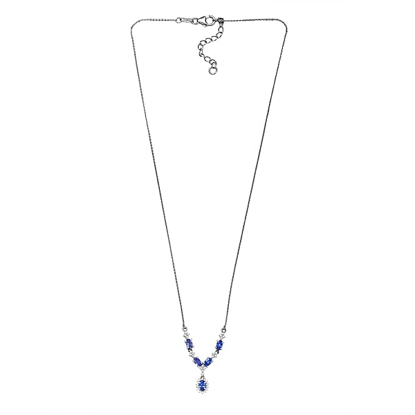 D'Joy AAA Tanzanite White Zircon Necklace In Rhodium Over Sterling Silver 1.85 Ctw (18-20 Inches)