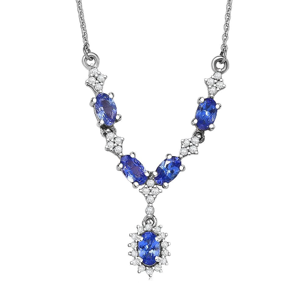 D'Joy AAA Tanzanite White Zircon Necklace in Rhodium Over Sterling Silver 1.85 ctw (18-20 Inches)