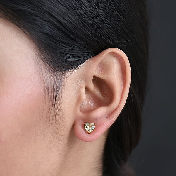 D'Joy AAA Turkizite 1.90 Ctw Solitaire Stud Earrings In 18K Vermeil Yellow Gold Over Sterling Silver