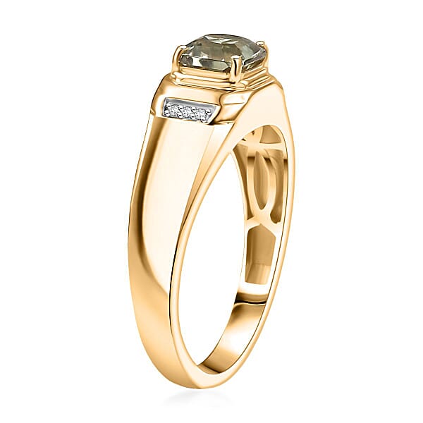 D'Joy AAA Turkizite And Moissanite 1.35 Ctw Crown Valor Men's Ring In 18K Vermeil Yellow Gold Over Sterling Silver