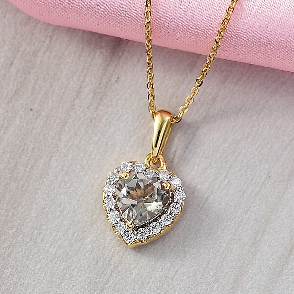 D'Joy AAA Turkizite And Moissanite 1.75 Ctw Everlasting Heart Pendant Necklace In 18K Vermeil Yellow Gold Over Sterling Silver 20 Inches