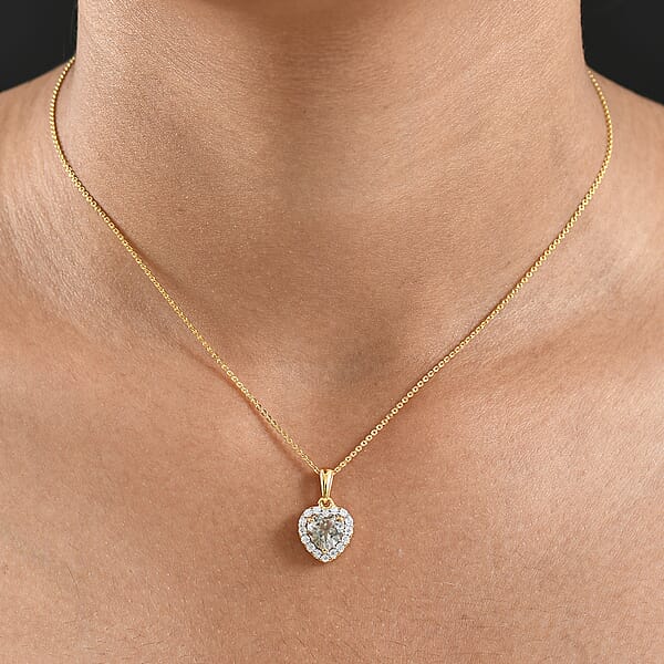 D'Joy AAA Turkizite And Moissanite 1.75 Ctw Everlasting Heart Pendant Necklace In 18K Vermeil Yellow Gold Over Sterling Silver 20 Inches