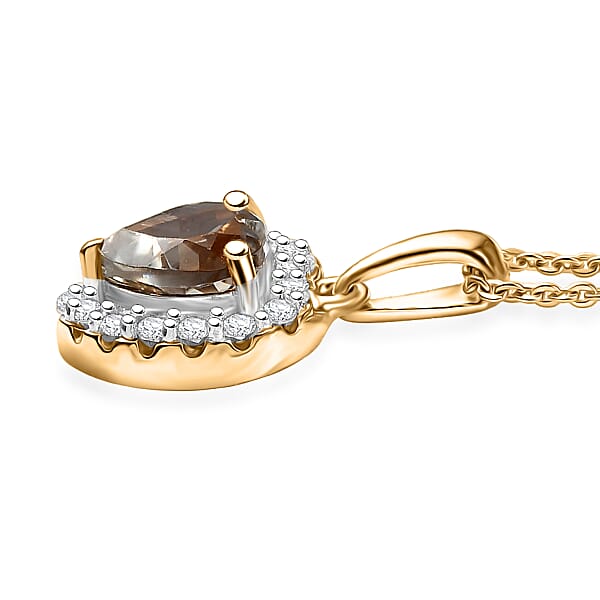 D'Joy AAA Turkizite And Moissanite 1.75 Ctw Everlasting Heart Pendant Necklace In 18K Vermeil Yellow Gold Over Sterling Silver 20 Inches