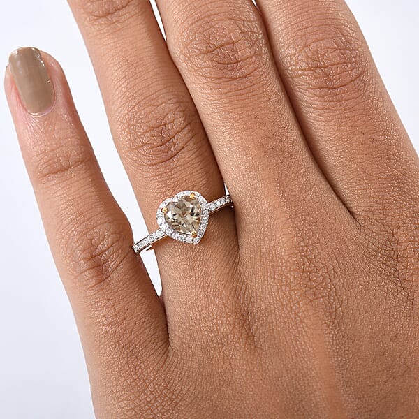 D'Joy AAA Turkizite Moissanite Heart Ring In 18K Vermeil YG Over Sterling Silver 1.85 Ctw