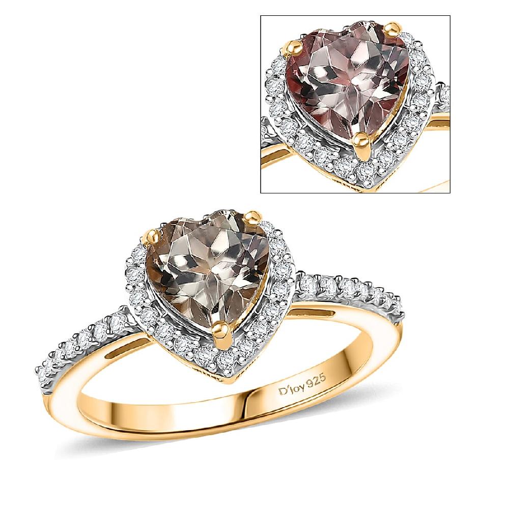 D'Joy AAA Turkizite Moissanite Heart Ring in 18K Vermeil YG Over Sterling Silver 1.85 ctw