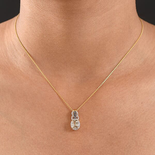 D'Joy AAA Turkizite Natural Champagne And White Diamond 1.75 Ctw Evening Halo Pendant Necklace In 18K Vermeil Yellow Gold Over Sterling Silver 20 Inches