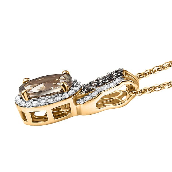 D'Joy AAA Turkizite Natural Champagne And White Diamond 1.75 Ctw Evening Halo Pendant Necklace In 18K Vermeil Yellow Gold Over Sterling Silver 20 Inches
