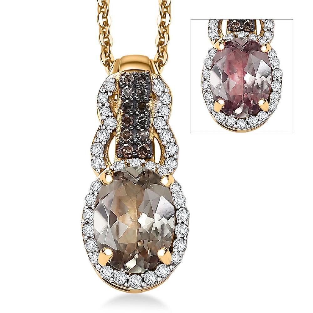 D'Joy AAA Turkizite Natural Champagne and White Diamond 1.75 ctw Evening Halo Pendant Necklace in 18K Vermeil Yellow Gold Over Sterling Silver 20 Inches