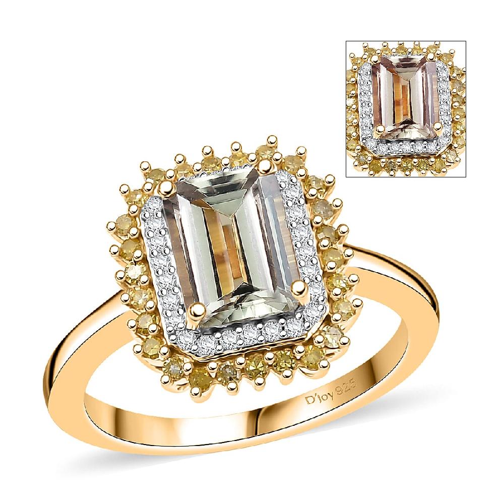 D'Joy AAA Turkizite Natural Yellow and White Diamond 2.25 ctw Golden Mirage Ring in 18K Vermeil Yellow Gold Over Sterling Silver