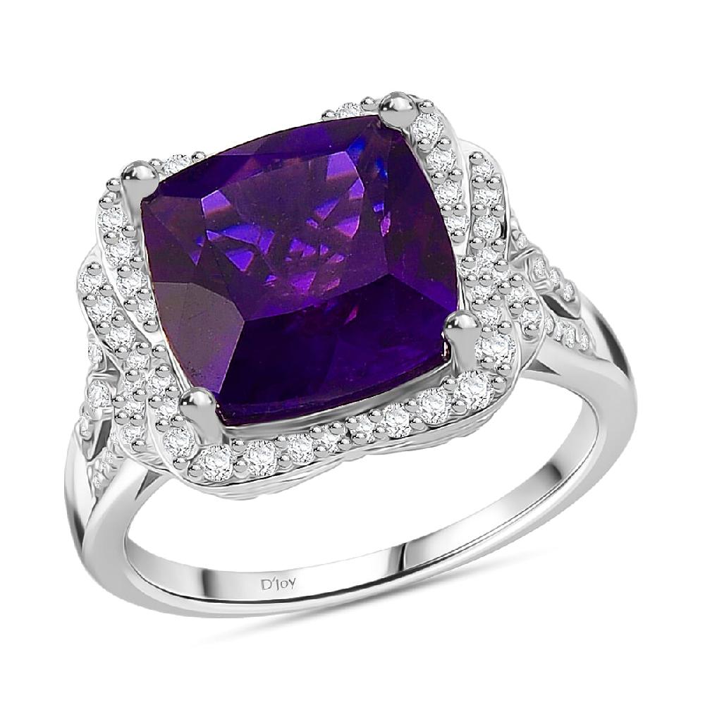 D'Joy AAA Zambian Amethyst and Moissanite 5.65 ctw Poinsettia flower Ring in Rhodium Over Sterling Silver