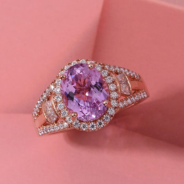 D'Joy AAAA Patroke Kunzite Moissanite Ring In 18K Vermeil RG Over Sterling Silver 4.25 Ctw
