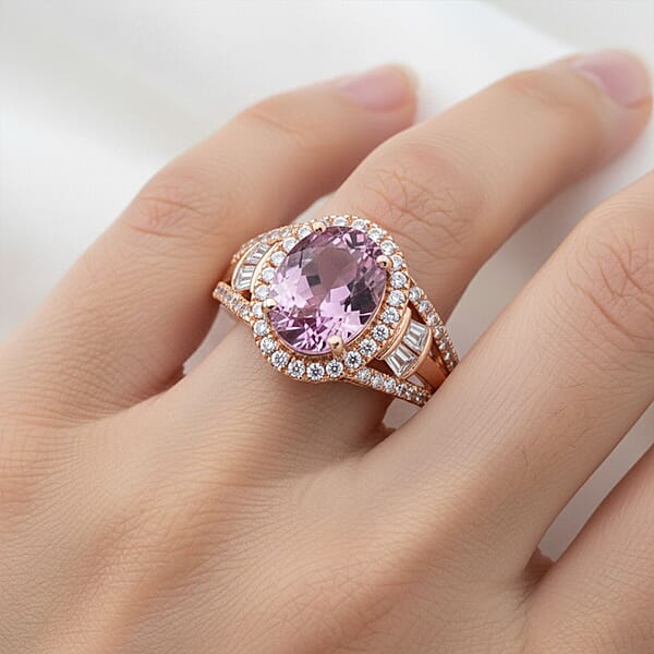 D'Joy AAAA Patroke Kunzite Moissanite Ring In 18K Vermeil RG Over Sterling Silver 4.25 Ctw