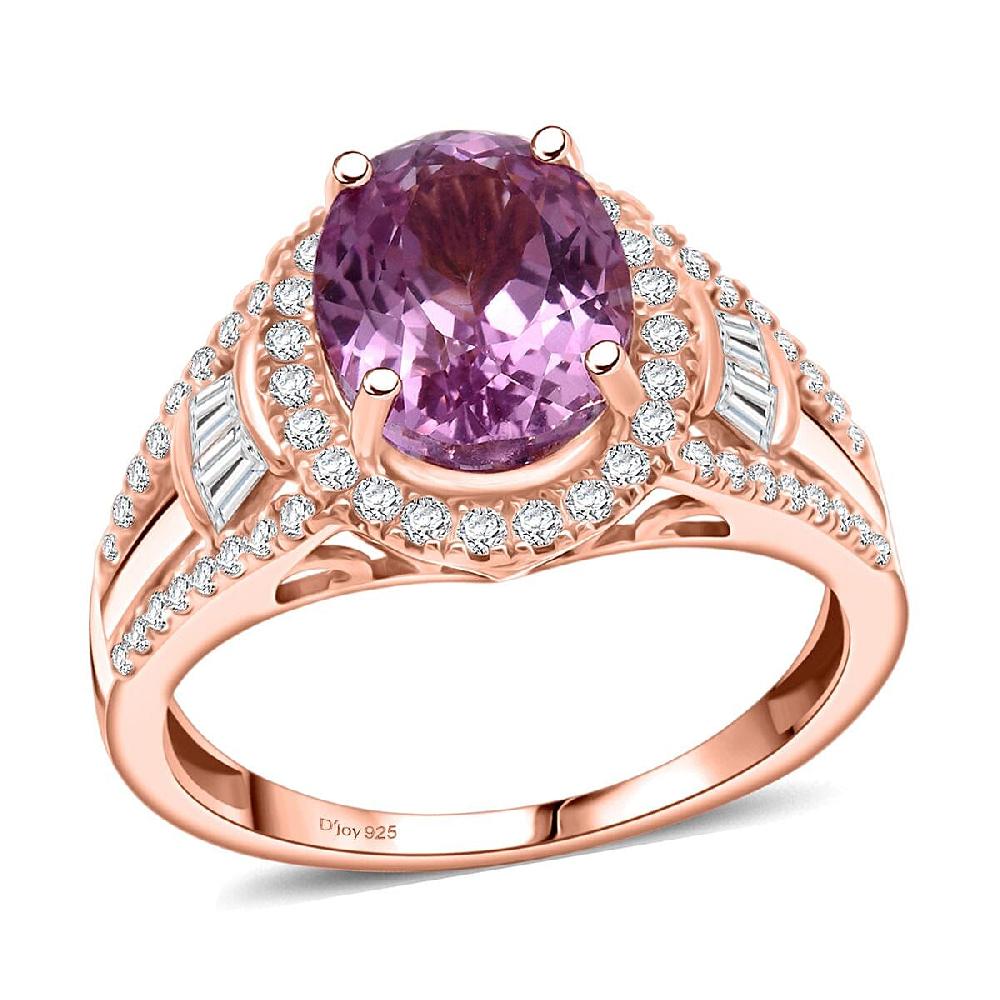 D'Joy AAAA Patroke Kunzite Moissanite Ring in 18K Vermeil RG Over Sterling Silver 4.25 ctw