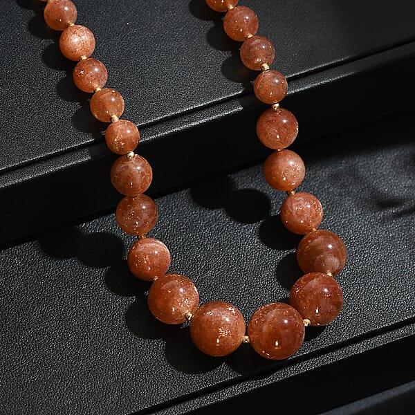 D'Joy AAAA RARE FIND Golden Sunstone 200.00 Ctw Goldon Glow Beaded Necklace In 18K Vermeil Yellow Gold Over Sterling Silver 18-20 Inches
