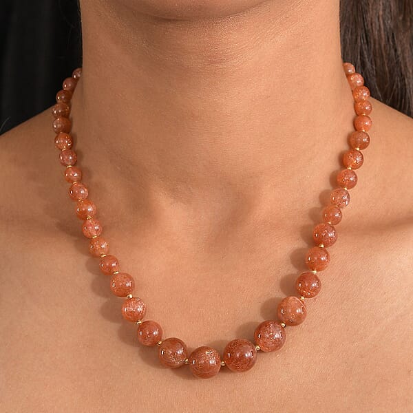 D'Joy AAAA RARE FIND Golden Sunstone 200.00 Ctw Goldon Glow Beaded Necklace In 18K Vermeil Yellow Gold Over Sterling Silver 18-20 Inches