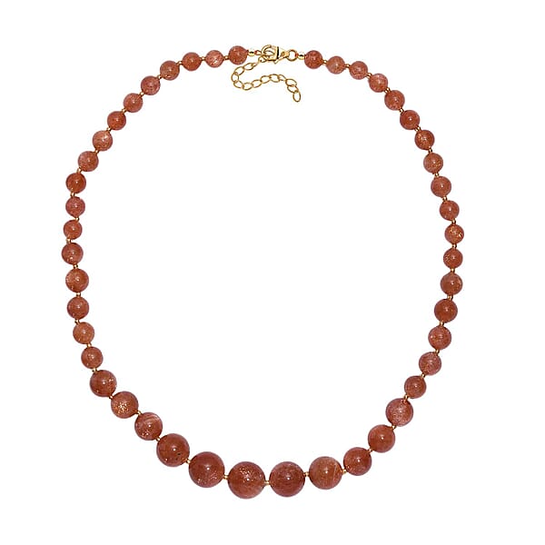 D'Joy AAAA RARE FIND Golden Sunstone 200.00 Ctw Goldon Glow Beaded Necklace In 18K Vermeil Yellow Gold Over Sterling Silver 18-20 Inches