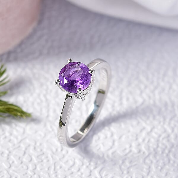 D'Joy African Amethyst 1.20 Ctw Solitaire Ring In Rhodium Over Sterling Silver