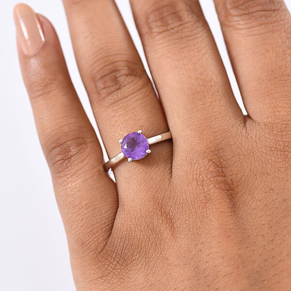 D'Joy African Amethyst 1.20 Ctw Solitaire Ring In Rhodium Over Sterling Silver