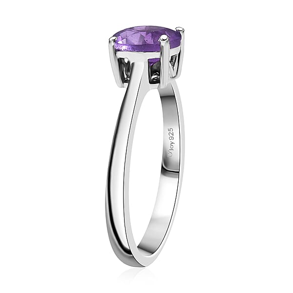 D'Joy African Amethyst 1.20 Ctw Solitaire Ring In Rhodium Over Sterling Silver