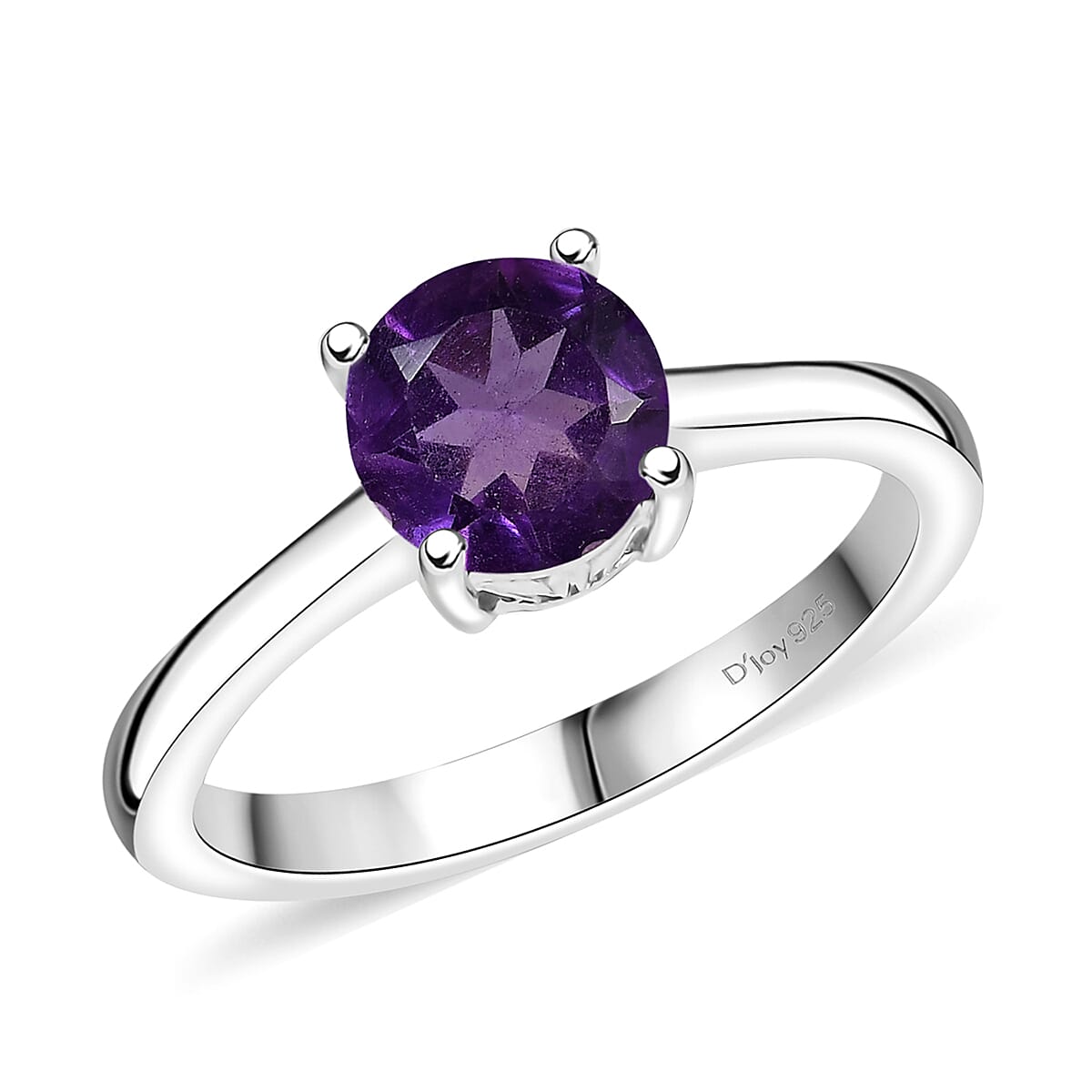 D'Joy African Amethyst 1.20 ctw Solitaire Ring in Rhodium Over Sterling Silver