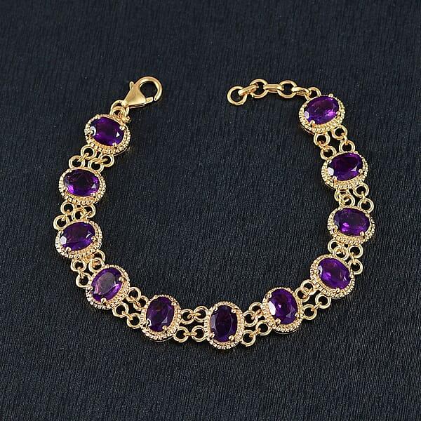 D'Joy African Amethyst 12.60 Ctw Bracelet In 18K Vermeil Yellow Gold Over Sterling Silver (7.25 In)