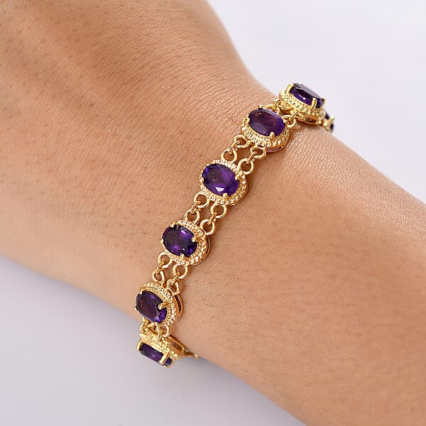 D'Joy African Amethyst 12.60 Ctw Bracelet In 18K Vermeil Yellow Gold Over Sterling Silver (7.25 In)