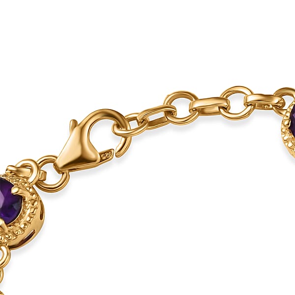 D'Joy African Amethyst 12.60 Ctw Bracelet In 18K Vermeil Yellow Gold Over Sterling Silver (7.25 In)