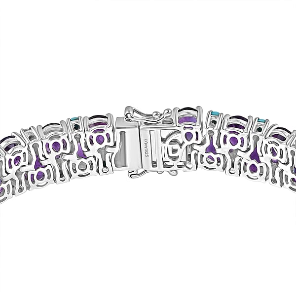 D'Joy African Amethyst And Lagoon Turquoise 33.90 Ctw Tear Of The Moon Bracelet In Rhodium Over Sterling Silver (7.25 In)