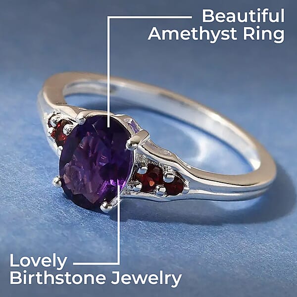 D'Joy African Amethyst And Mozambique Garnet 1.40 Ctw Ring In Sterling Silver