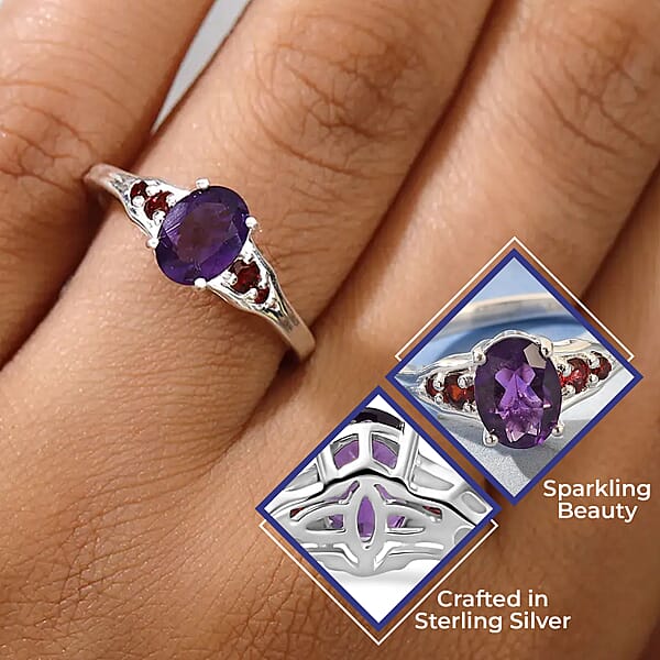 D'Joy African Amethyst And Mozambique Garnet 1.40 Ctw Ring In Sterling Silver