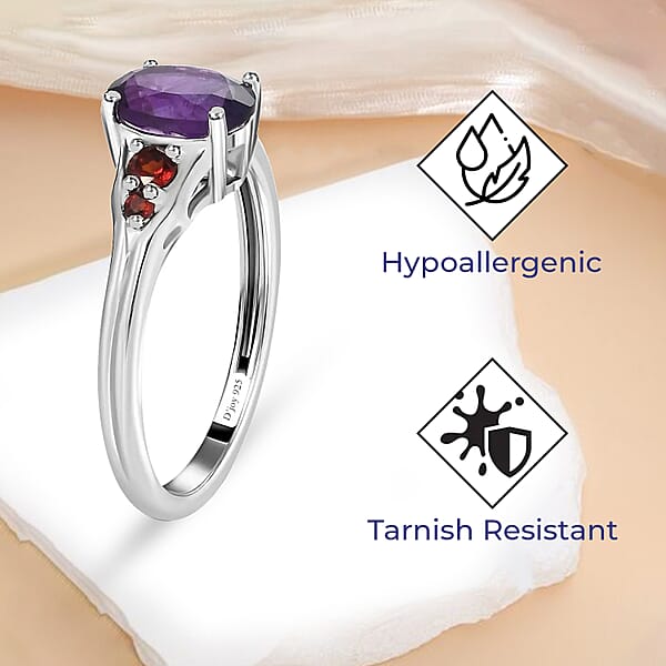 D'Joy African Amethyst And Mozambique Garnet 1.40 Ctw Ring In Sterling Silver