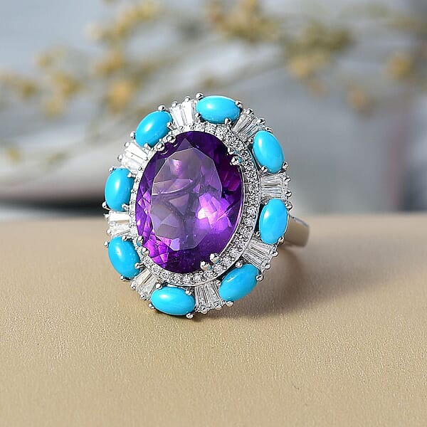 D'Joy African Amethyst And Multi Gemstone 11.70 Ctw Sky Night Ring In Rhodium Over Sterling Silver