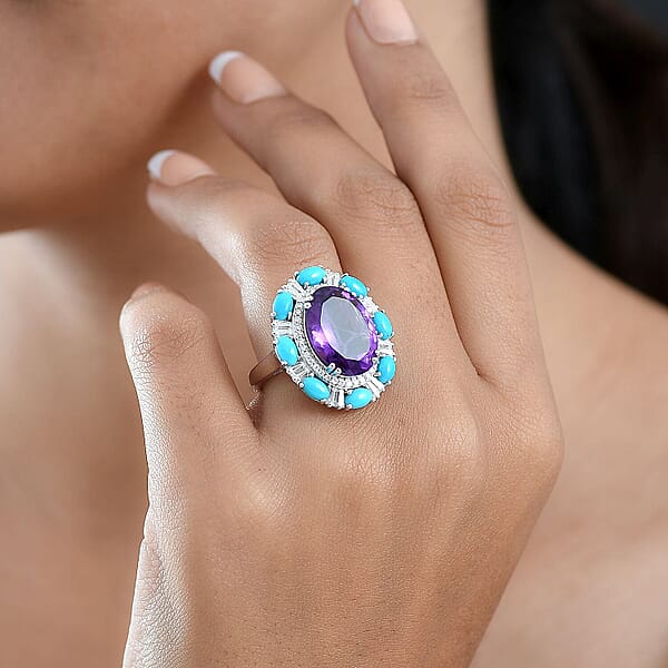 D'Joy African Amethyst And Multi Gemstone 11.70 Ctw Sky Night Ring In Rhodium Over Sterling Silver
