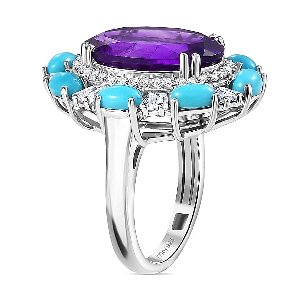 D'Joy African Amethyst And Multi Gemstone 11.70 Ctw Sky Night Ring In Rhodium Over Sterling Silver