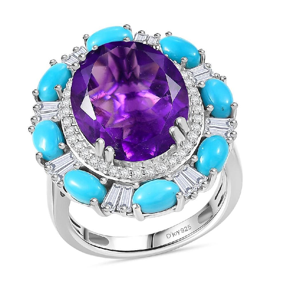 D'Joy African Amethyst and Multi Gemstone 11.70 ctw Sky Night Ring in Rhodium Over Sterling Silver