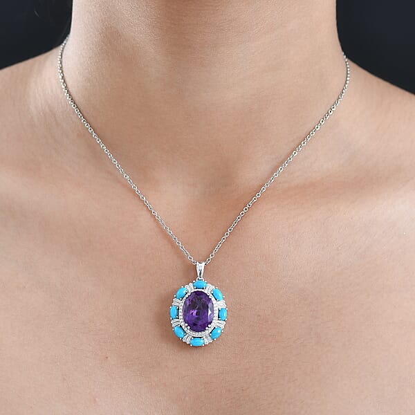 D'Joy African Amethyst And Multi Gemstone 12.65 Ctw Sky Night Pendant Necklace In Rhodium Over Sterling Silver 20 Inches